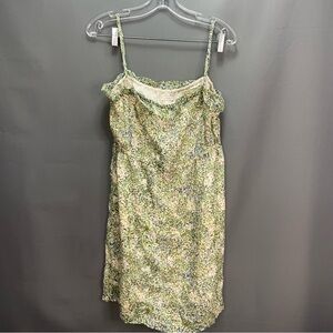 Vintage 100% silk J.Crew mini dress size 2 green abstract print summer shift